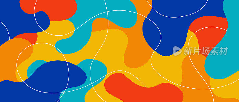 抽象波普艺术色彩油漆飞溅图案背景。孟菲斯几何背景。矢量叠加几何设计的时髦孟菲斯80 -90年代风格。矢量液体飞溅覆盖几何设计。矢量图
